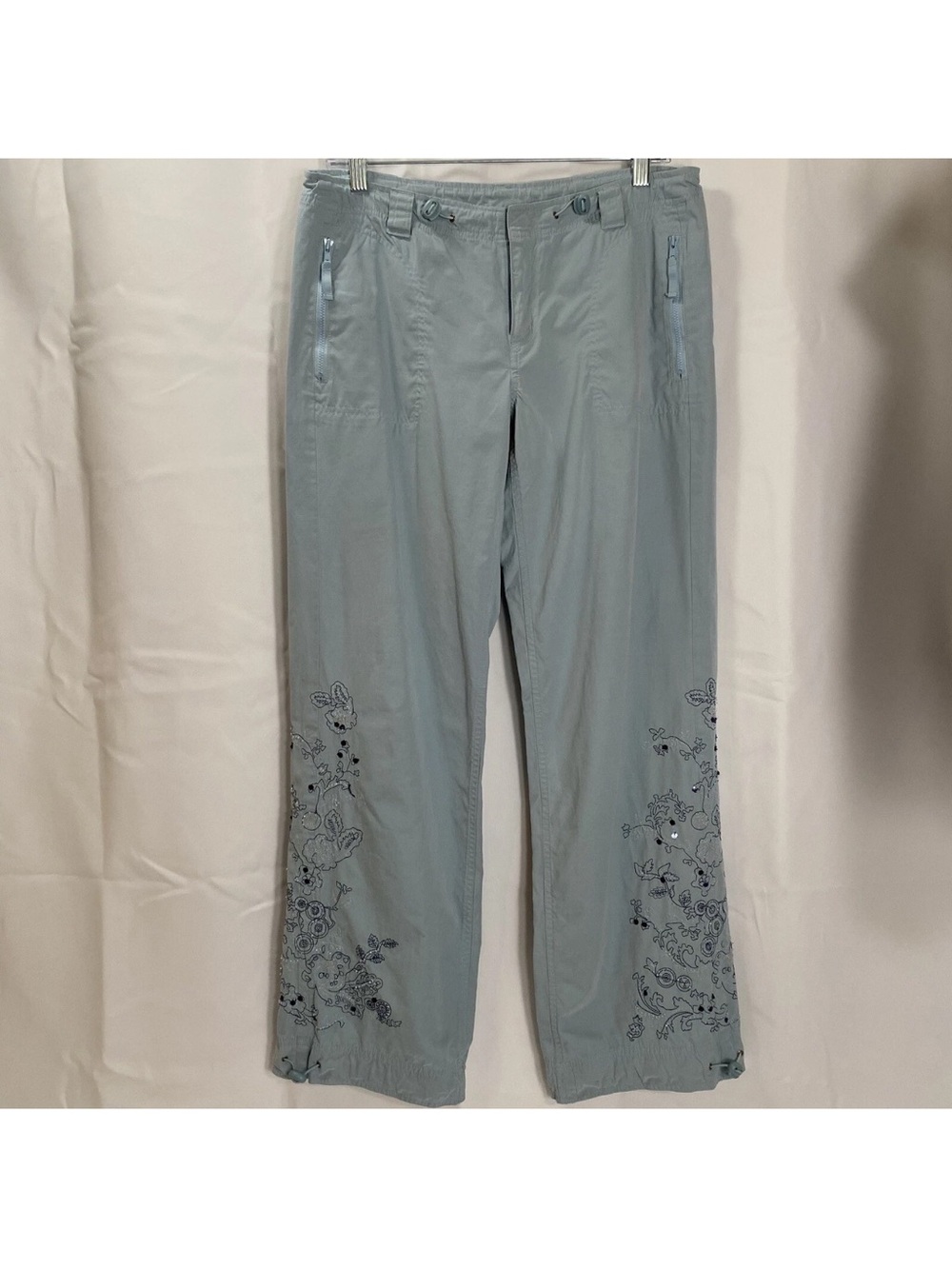 Arizona Jean Company Vintage Y2K Blue Embroidered Beaded Cargo Panrs